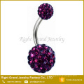 316L Surgical Stainless Steel Purple Crystal Rhinestone Shamballa Belly Button Rings